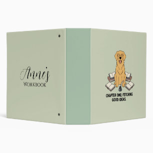 Golden Retriever Scholar Green Aesthetic Design Binder