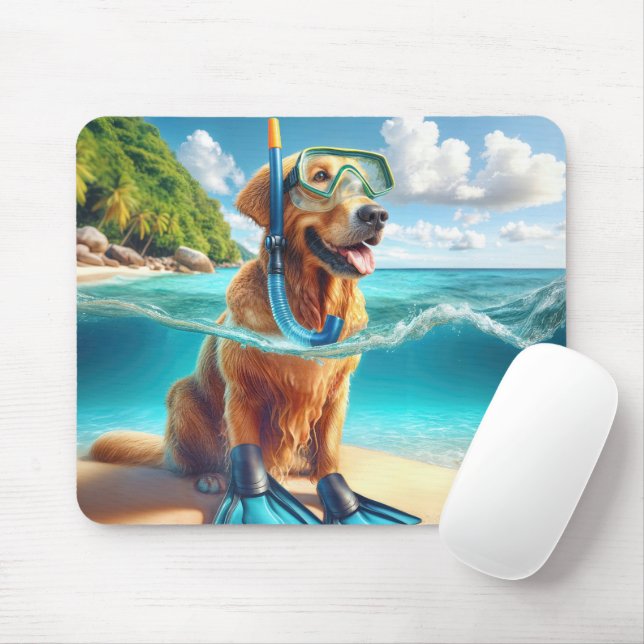 Golden Retriever Scuba Diver Mouse Pad (With Mouse)