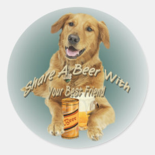 Golden Retriever Share A Beer Classic Round Sticker