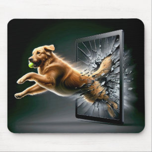 Golden Retriever Shattering a Tablet Screen Mouse Pad