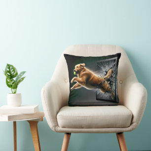 Golden Retriever Shattering a Tablet Screen Throw Pillow