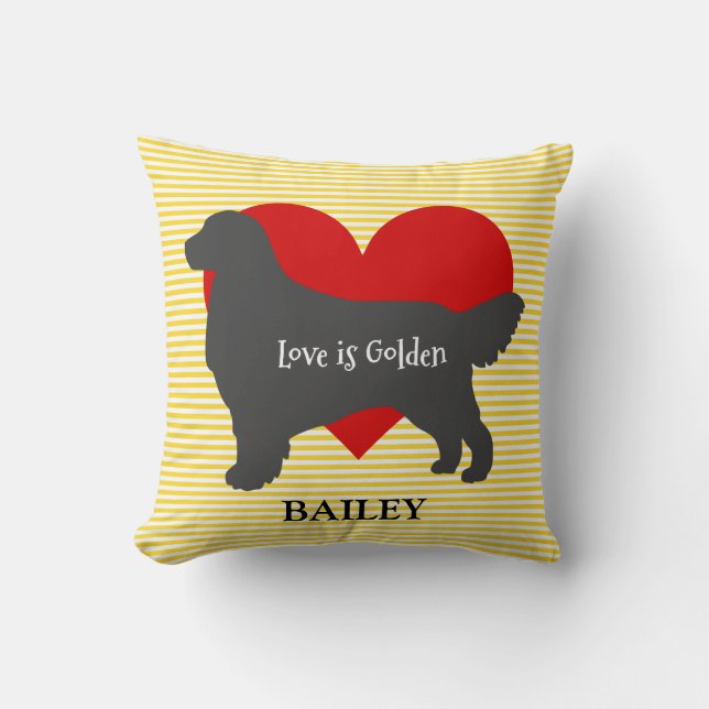 Golden Retriever Silhouette Love Is Golden Throw Pillow (Front)
