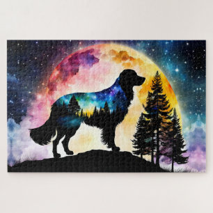 Golden Retriever Silhouette on the Mountain Moon  Jigsaw Puzzle