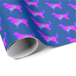 Golden Retriever Silhouette Pink & Blue Blue Gift Wrapping Paper