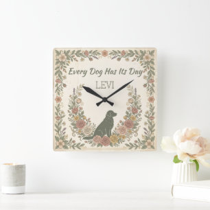 Golden Retriever Silhouette Vintage Personalize Square Wall Clock