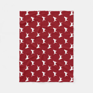 Golden Retriever Silhouettes Pattern on Red Fleece Blanket