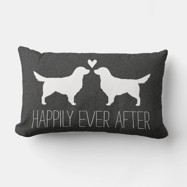 Golden Retriever Silhouettes with Heart and Text Lumbar Pillow (Front)