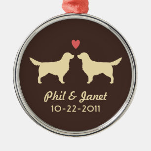 Golden Retriever Silhouettes with Heart and Text Metal Ornament