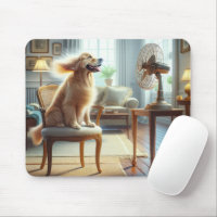 Golden Retriever Sitting in Front of Fan