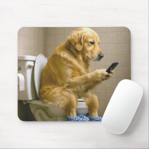 Golden Retriever Sitting On the Toilet Texting Mouse Pad