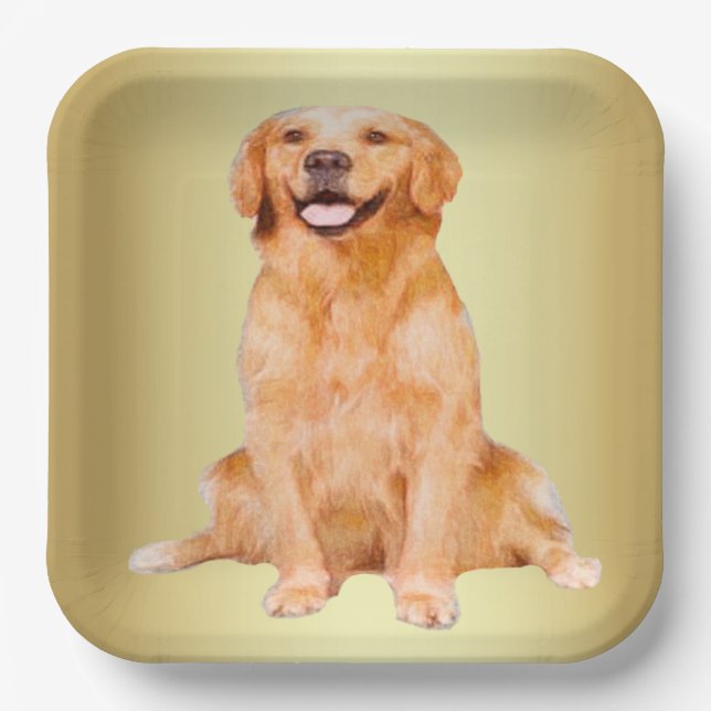 Golden Retriever Sitting Paper Plate (Front)
