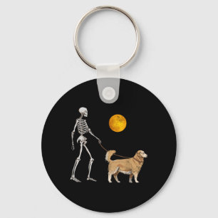 Golden Retriever Skeleton Dog Walking Halloween Keychain