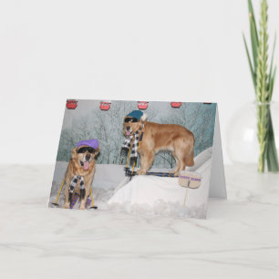 Golden Retriever Skiing Birthday Card
