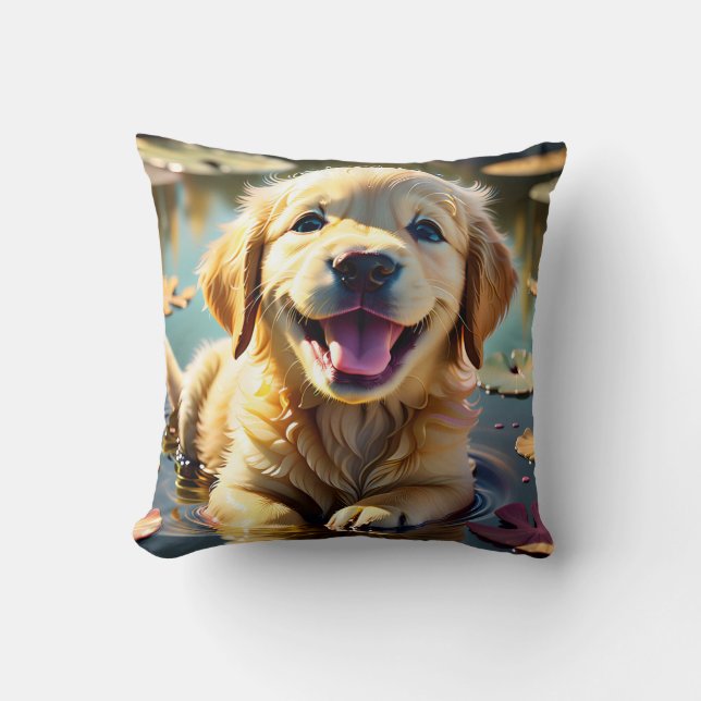 Golden Retriever Smiling Throw Pillow (Front)