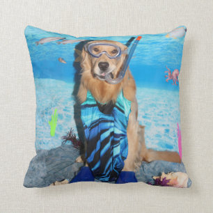 Golden Retriever Snorkeler Throw Pillow