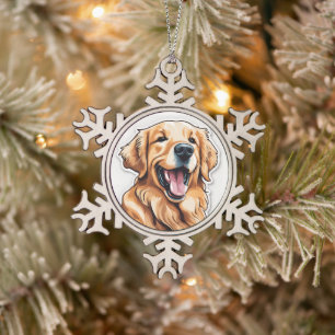 Golden Retriever  Snowflake Pewter Christmas Ornament