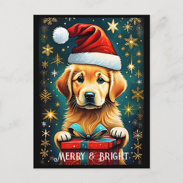 Golden Retriever Snowflakes Santa Dog Holiday Postcard (Front)