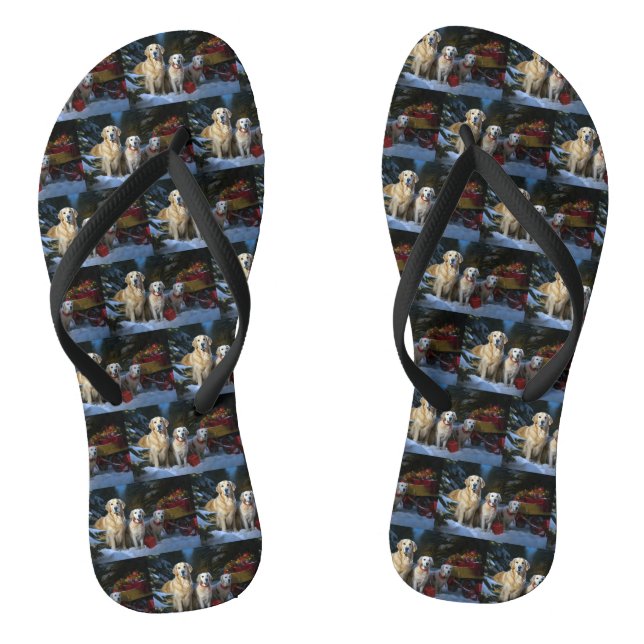 Golden Retriever Snowy Sleigh Christmas Decor  Flip Flops (Footbed)