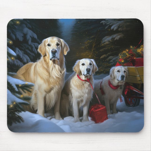 Golden Retriever Snowy Sleigh Christmas Decor  Mouse Pad (Front)