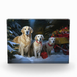 Golden Retriever Snowy Sleigh Christmas Decor  Photo Block