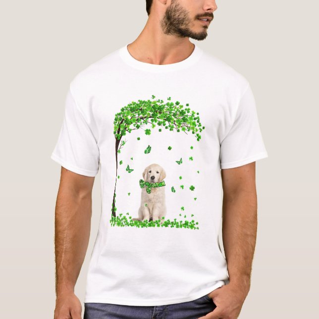 Golden Retriever St Patricks Day Lover Irish Shamr T-Shirt (Front)