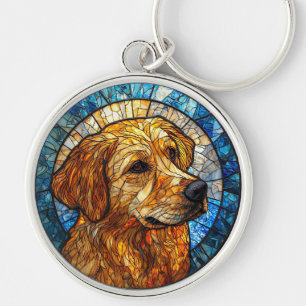 Golden Retriever Stained Glass Artwork Keychain