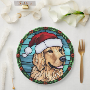 Golden Retriever Stained Glass Christmas Paper Plate