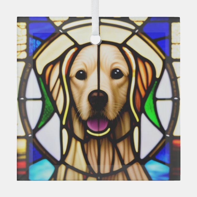 Golden Retriever "Stained Glass"  Glass Ornament (Front)
