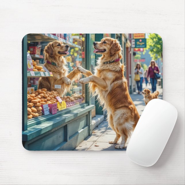 Golden Retriever Staring At Bakery Pastries Mouse Pad (With Mouse)
