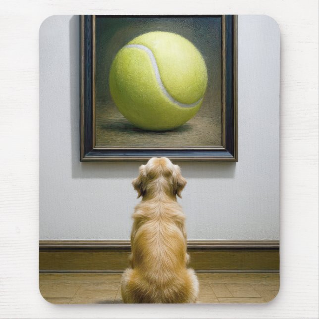 Golden Retriever Staring at Tennis Ball Art Piece Mouse Pad (Front)