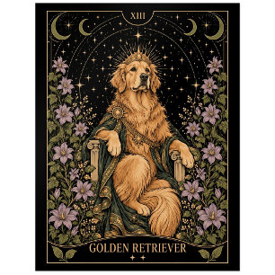 Golden Retriever, Starlit Tarot Art Postcard