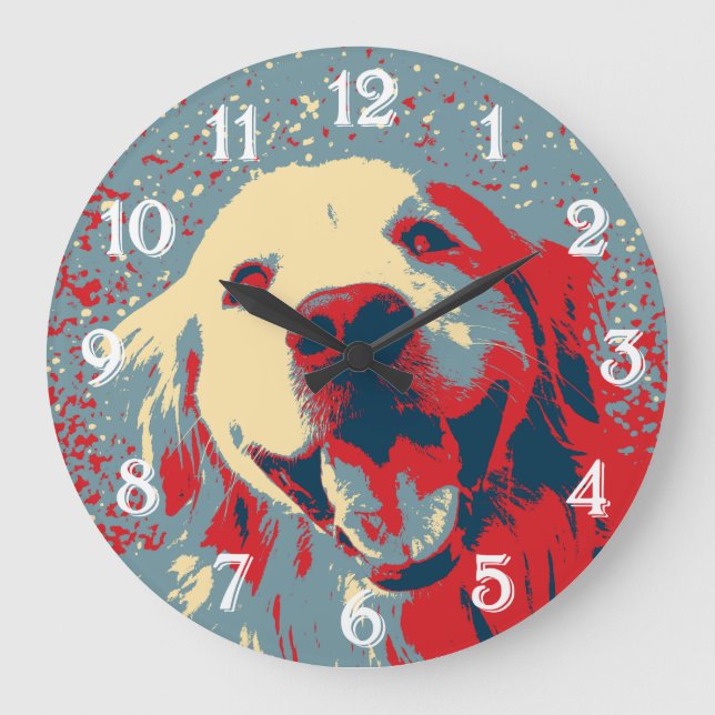 Golden Retriever Stylized Drawing Large Clock (Front)