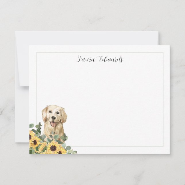 Golden Retriever Sunflower Eucalyptus Personalized Card (Front)