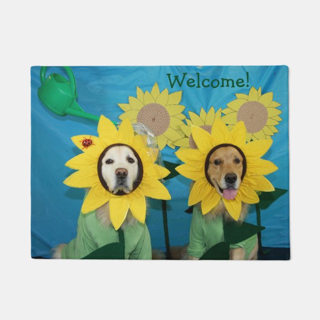 Golden Retriever Sunflower Welcome Doormat (Front)