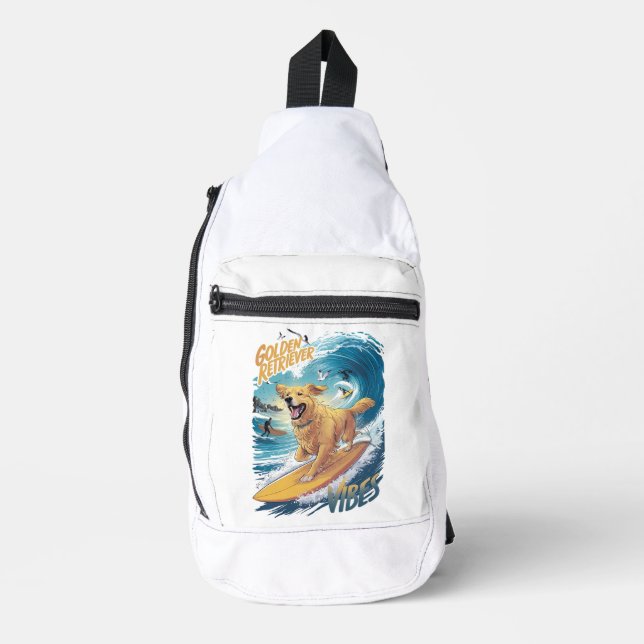 Golden Retriever Surfing Conqueror  Sling Bag (Front)
