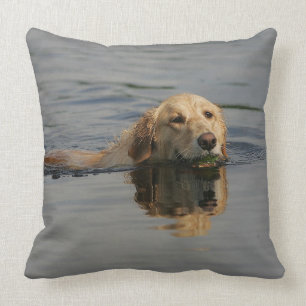 Golden Retriever Swimming Throw Pillow