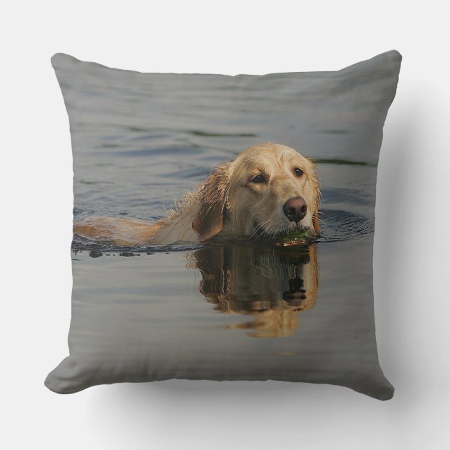 Golden Retriever Swimming Throw Pillow (Front)