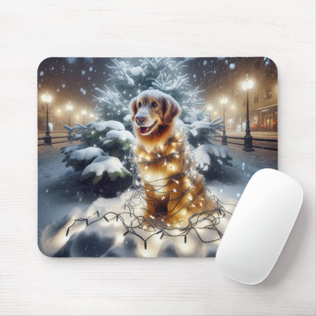 Golden Retriever Tangled In Christmas Lights Mouse Pad (With Mouse)
