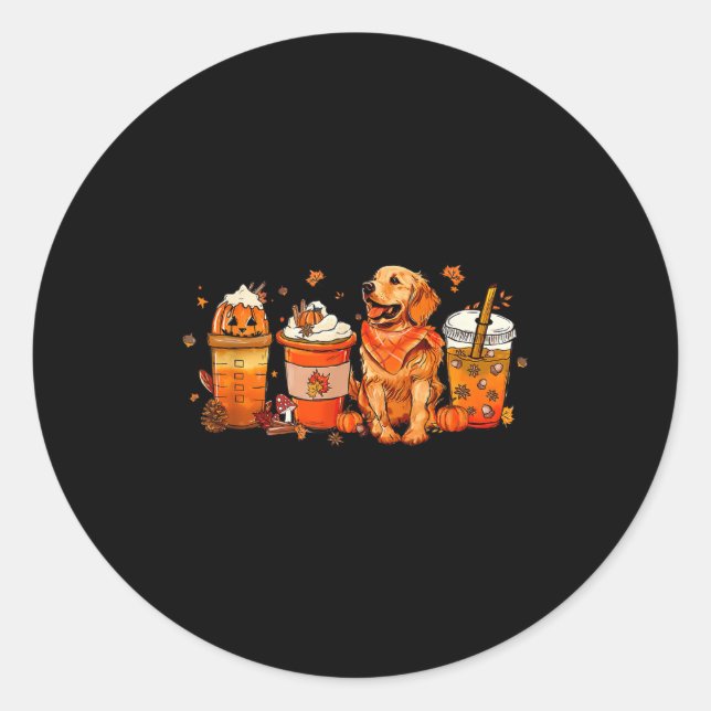 Golden Retriever Thanksgiving Fall Coffee Pumpkin  Classic Round Sticker (Front)