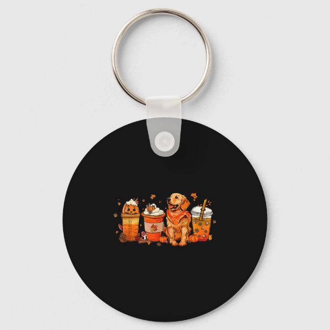 Golden Retriever Thanksgiving Fall Coffee Pumpkin  Keychain (Front)