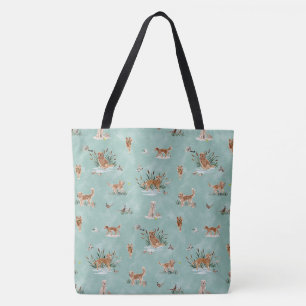 GOLDEN RETRIEVER TOILE Aqua Tote Bag