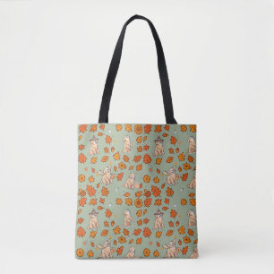 Golden Retriever Tote Bag Cute Halloween Floral