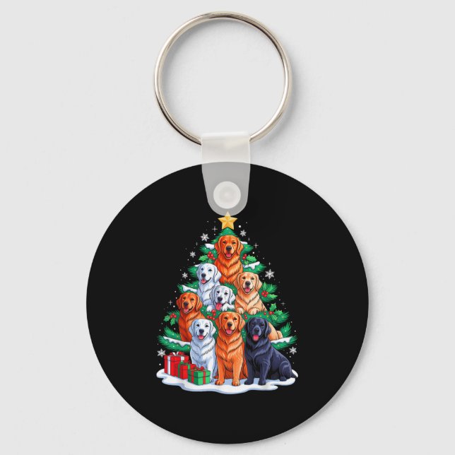 Golden Retriever Tree Christmas Xmas Squad Men Wom Keychain (Front)