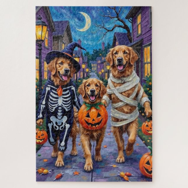 Golden Retriever Trick-or-Treating Halloween Jigsaw Puzzle (Vertical)