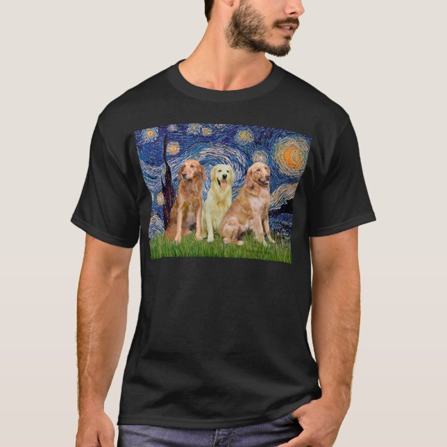 Golden Retriever Trio - Starry Night T-Shirt (Front)