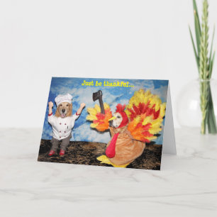 Golden Retriever Turkey Chasing Chef Thanksgiving Card