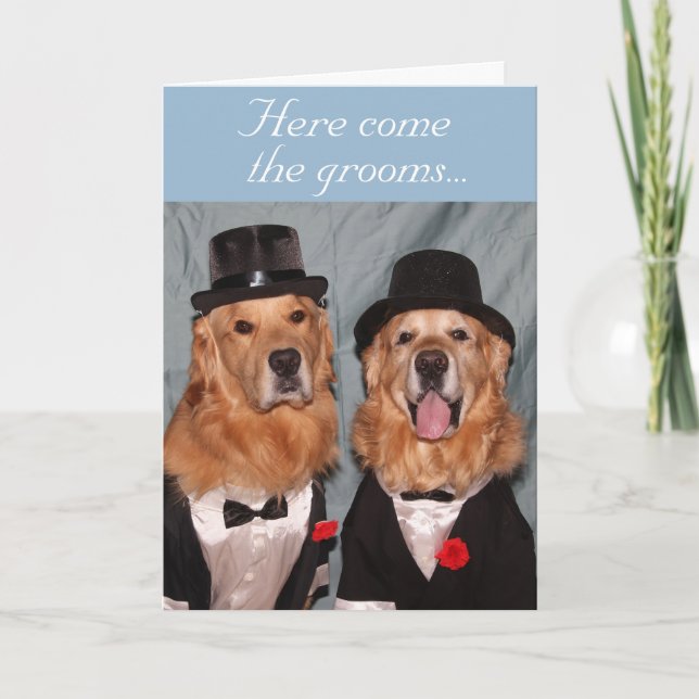 Golden Retriever Two Grooms Wedding Card (Front)