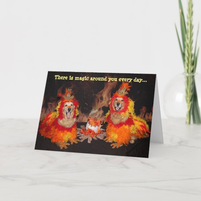 Golden Retriever Two Phoenixes and an Egg Birthday Card (Front)