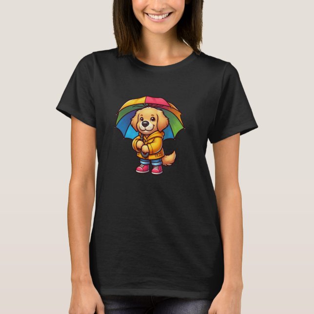 Golden Retriever Umbrella Dog Funny Raincoat T-Shirt (Front)