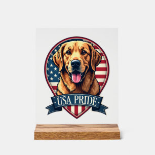 Golden Retriever USA Pride Vintage Dog Tee 4 Acrylic Sign
